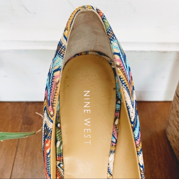 Nine West barely worn multi-colored peeptoe wedges - Picture 2 of 4